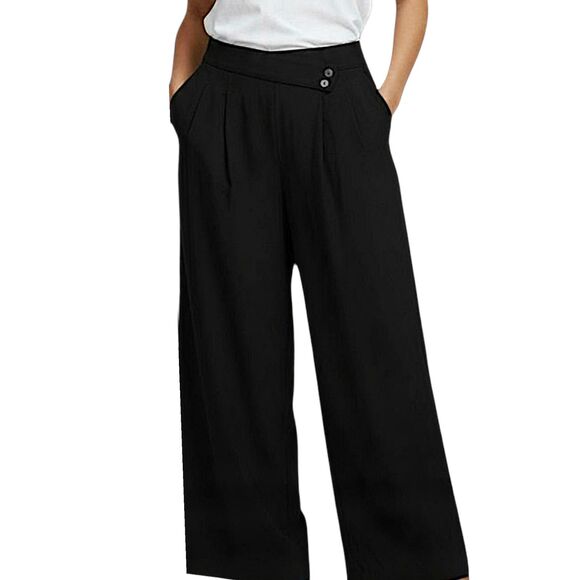 Halara Pants - Halara Black Lightweight Asymmetric High Waist Pleated Wide Leg Pants Size Large